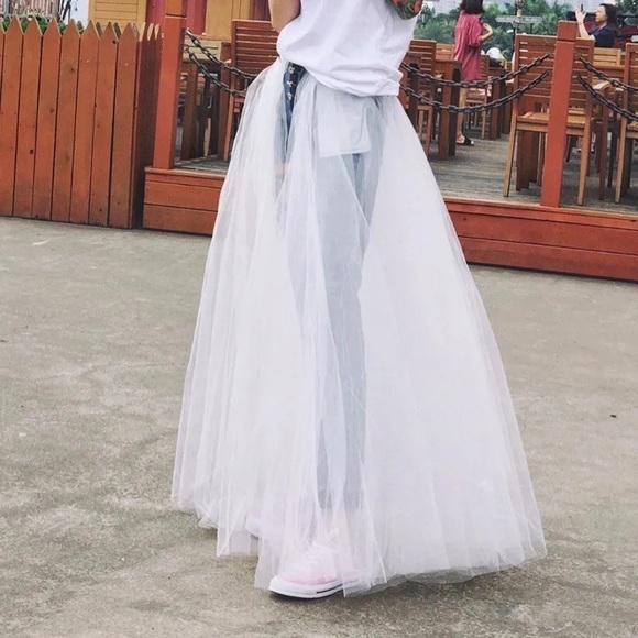 Patchwork Mesh Denim Ripped High Waist Vintage Jeans with Tulle Overlay Skirt - Picture 5 of 13